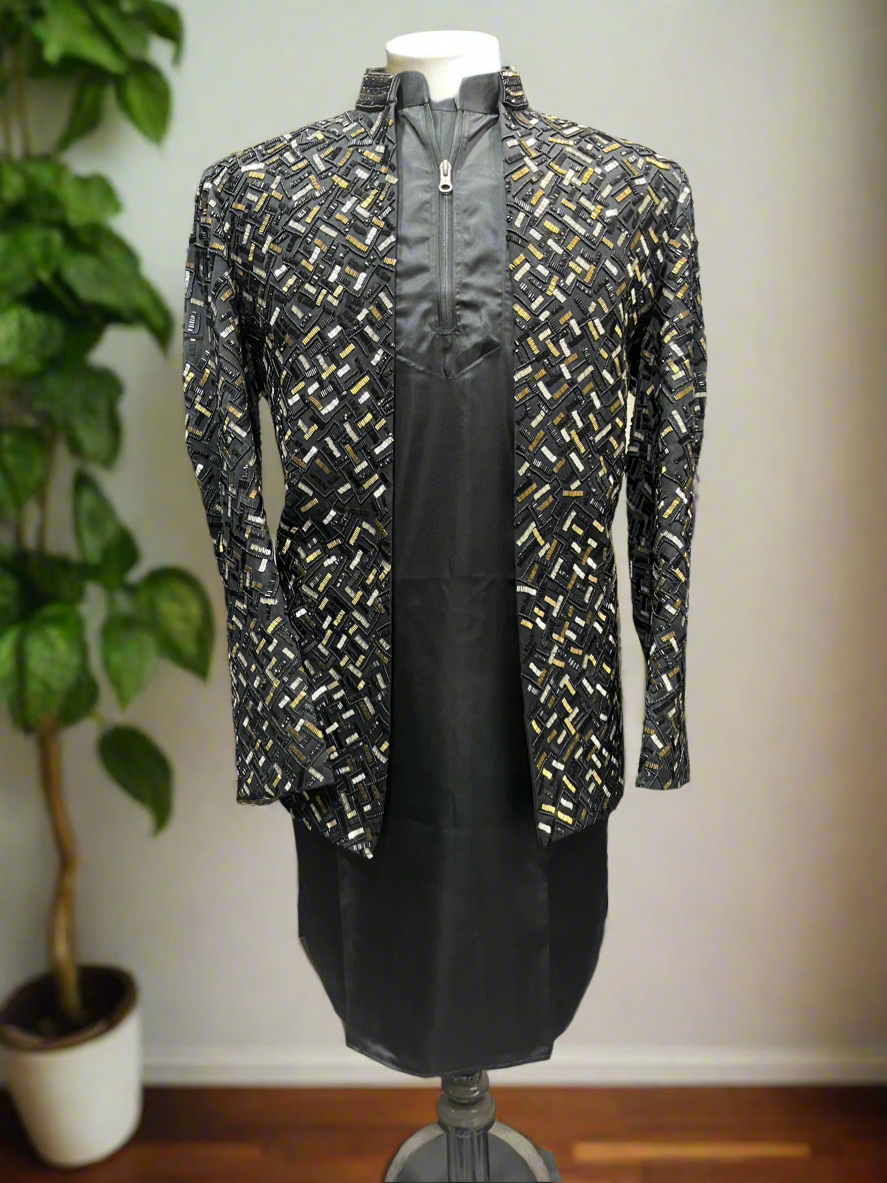 Handcrafted luxury black shrug outfit for men