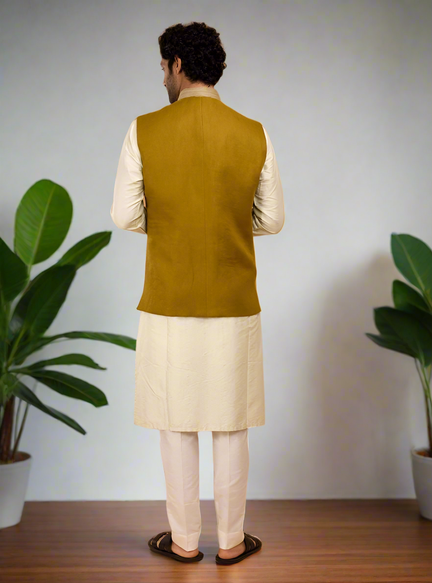 Handcrafted men’s wedding outfit with thread embroidery