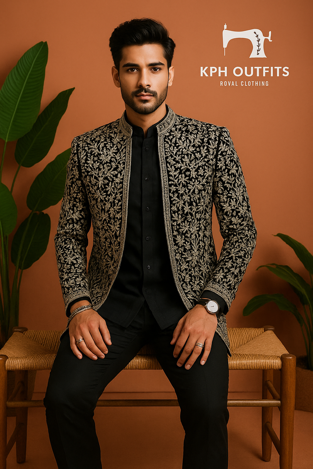 Hardik Pandya inspired gold zari Jodhpuri set in premium velvet
