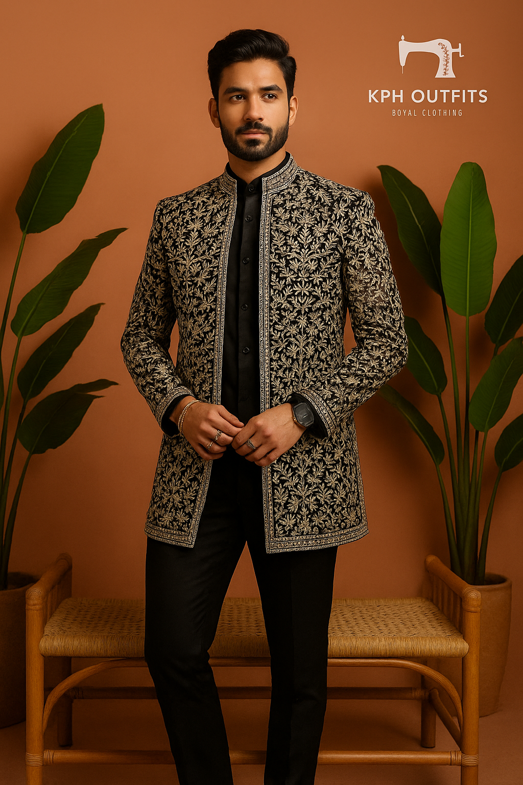 Hardik Pandya inspired gold zari Jodhpuri set in premium velvet