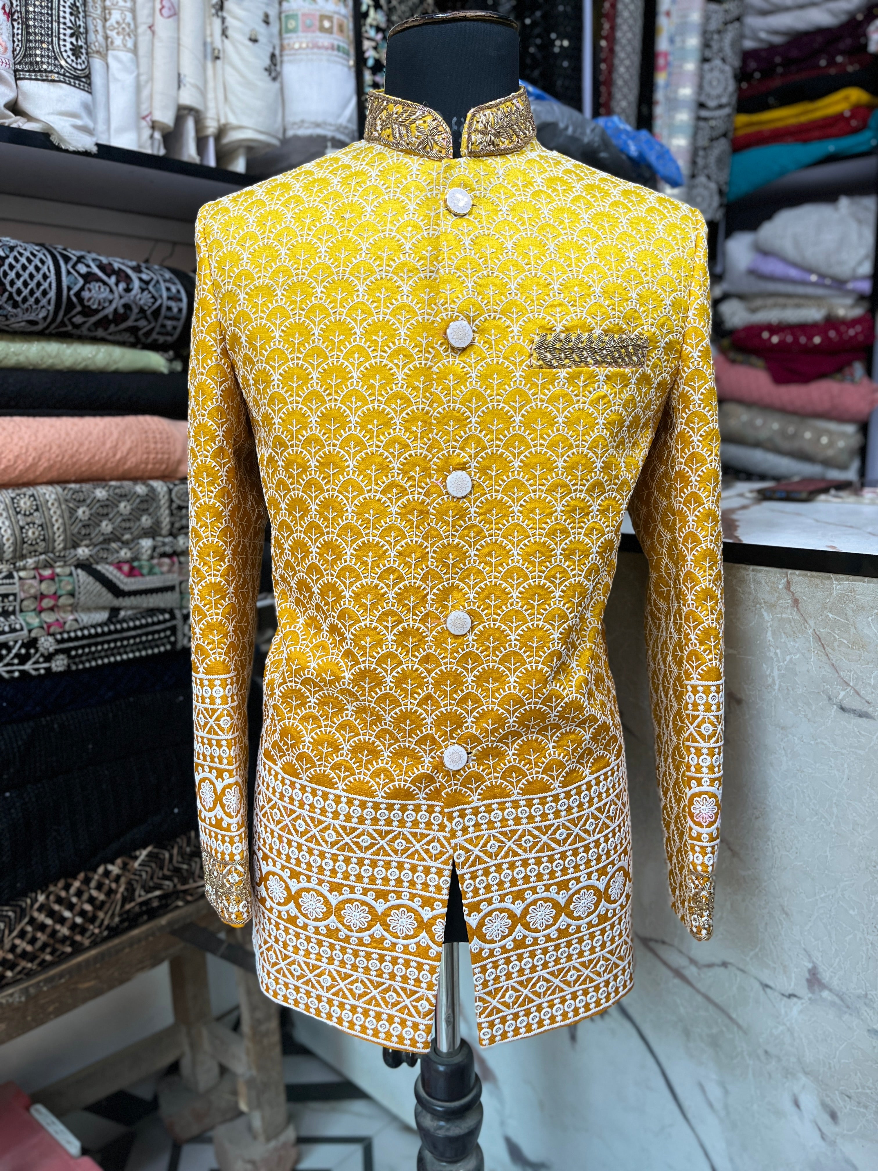 Men's Mustard Hand work Embroidery Jodhpuri sesuit