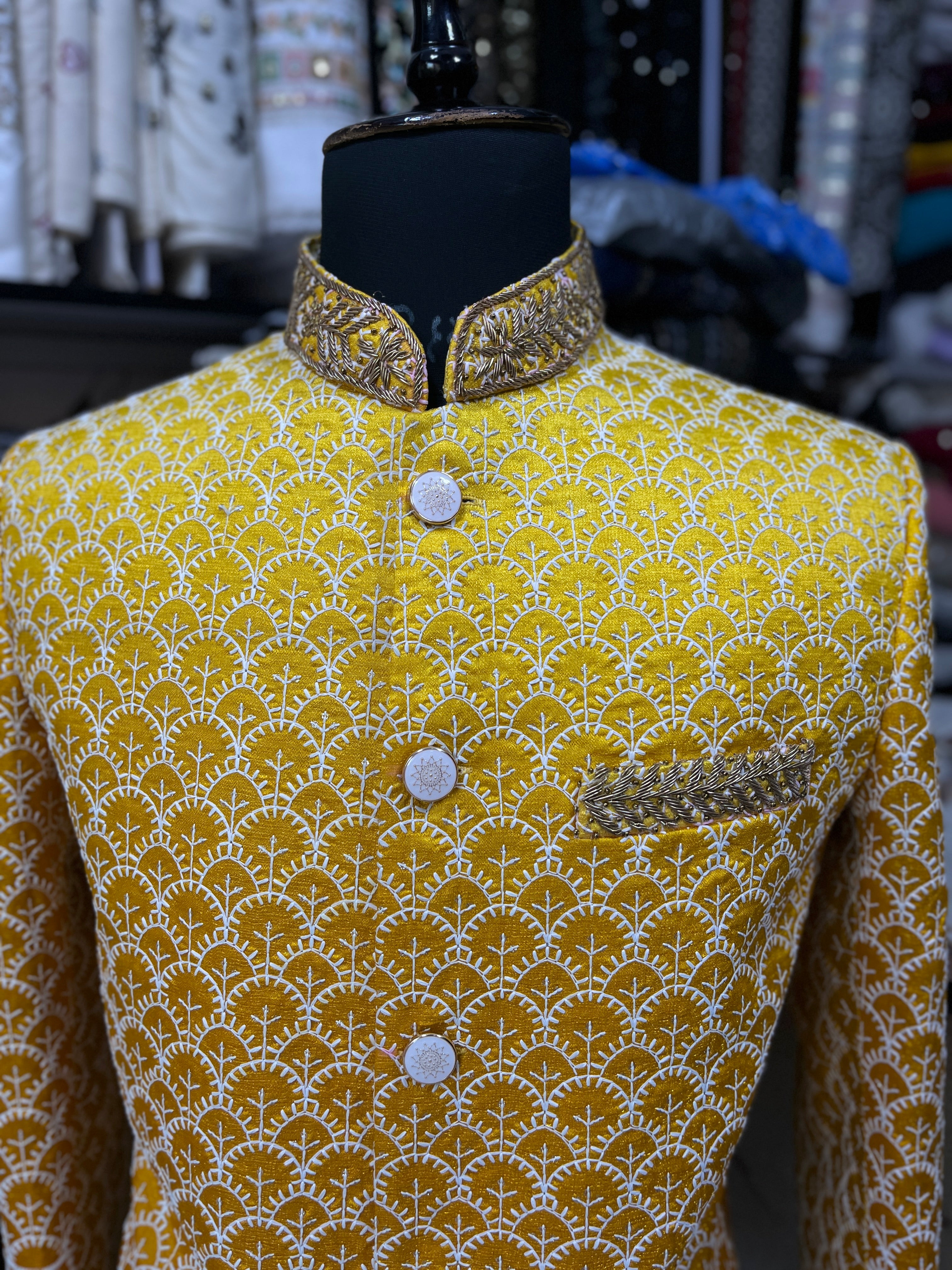 Men's Mustard Hand work Embroidery Jodhpuri sesuit