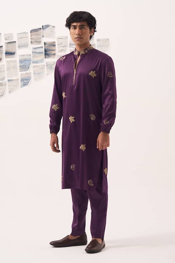 Men's Purple Embellished Design Kurta set