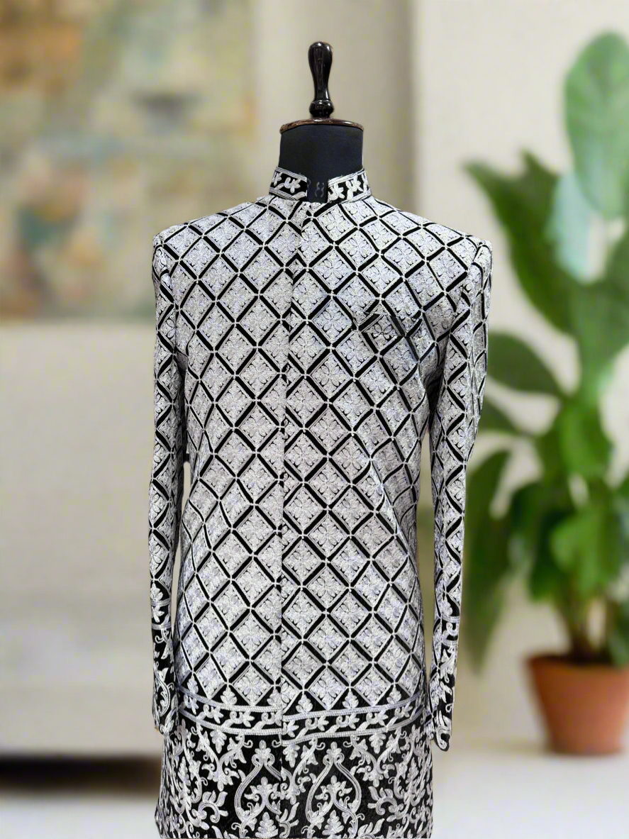 Luxurious black sherwani set for grooms by KPH Outfits