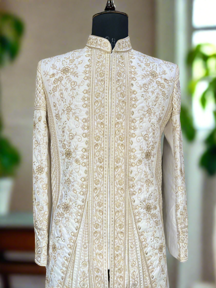 Luxurious handcrafted silk sherwani with shawl