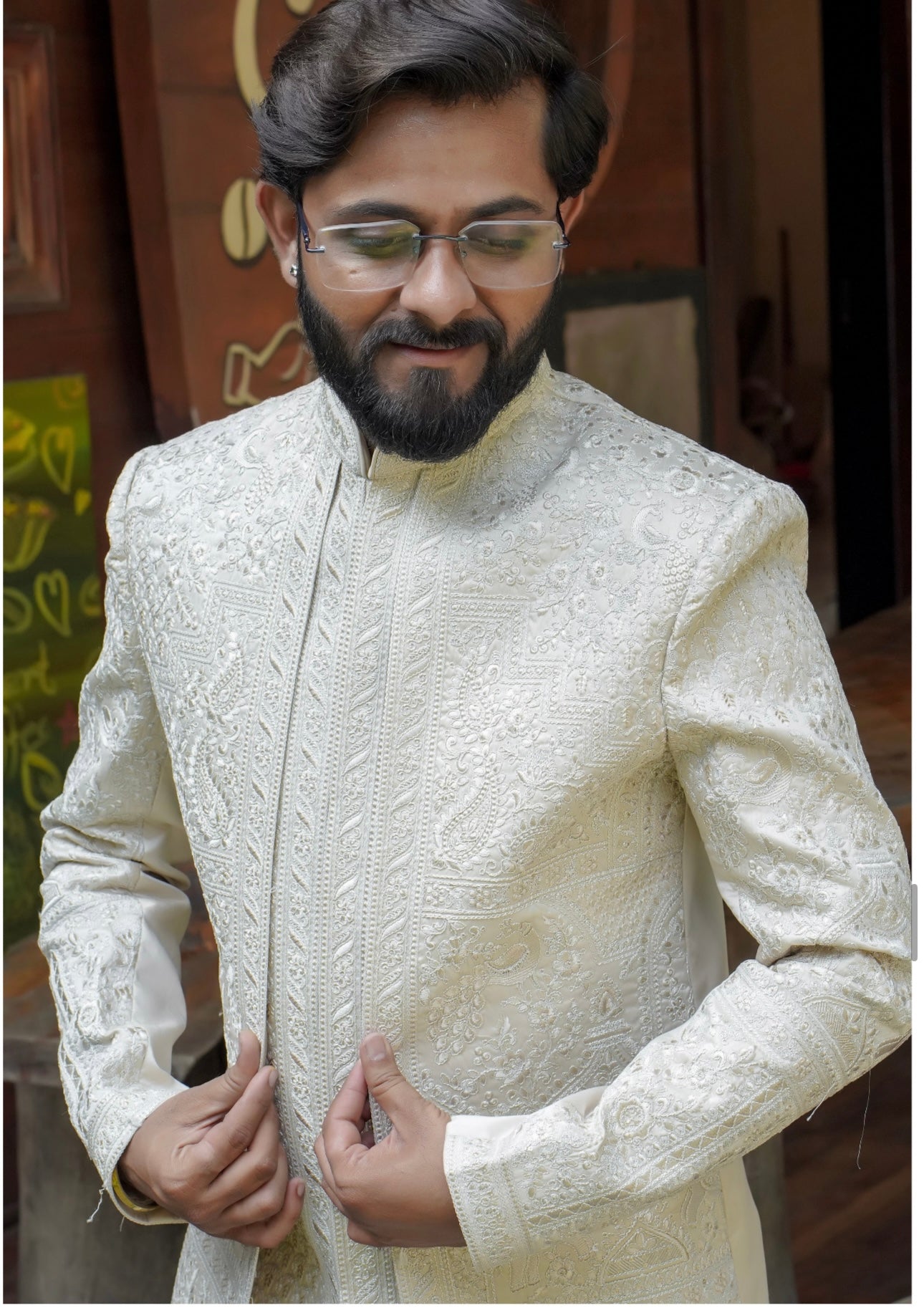 Luxury Embellished Two Layer Sherwani Set for Weddings