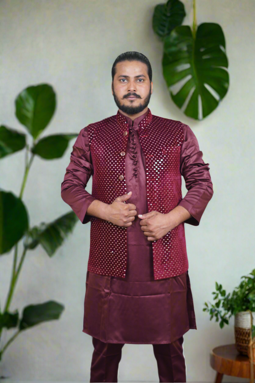 Exclusa Marron Men's Exclusive Maroon Velvet Design Waistcoat Set - KPH Outfits – Kph ...