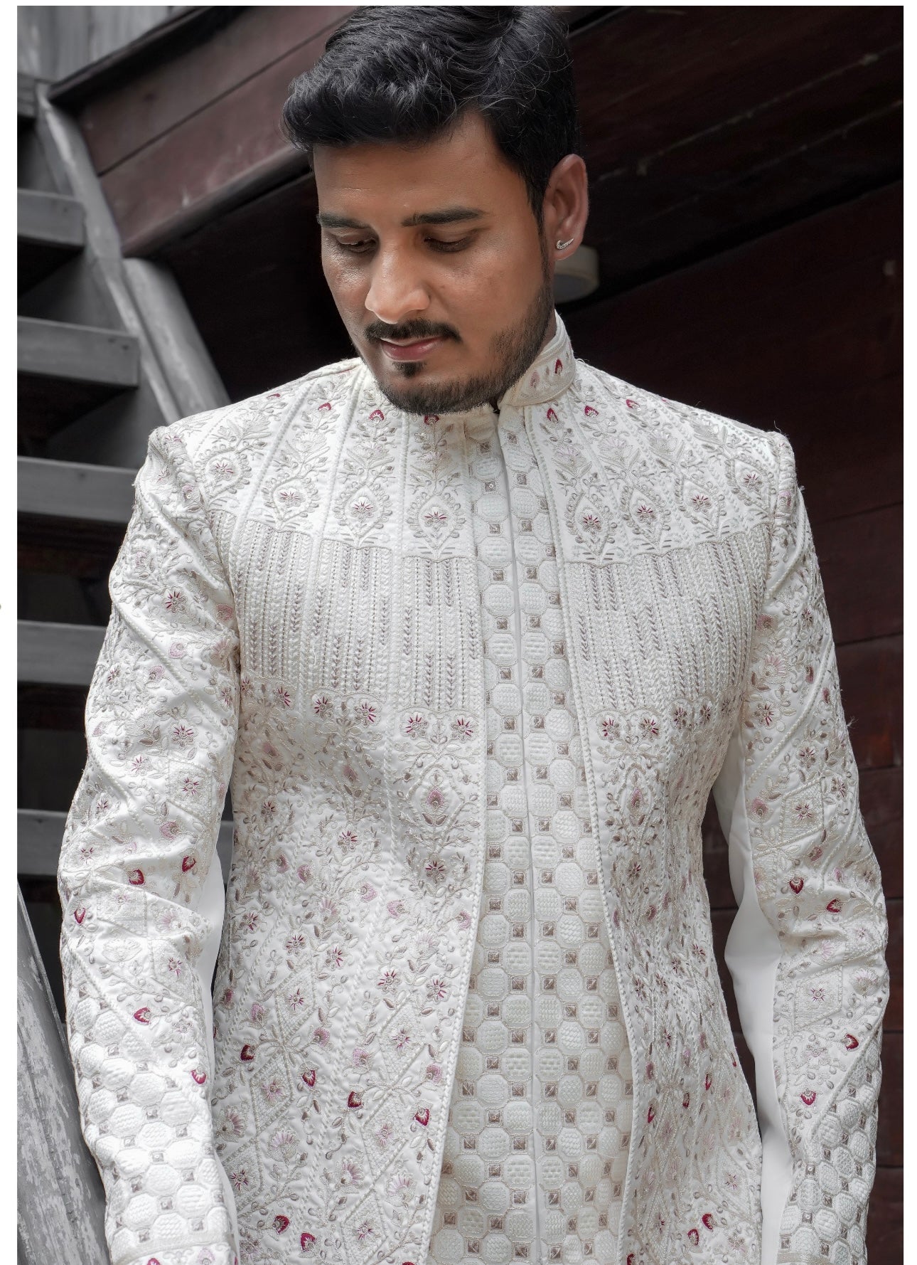 Luxury two-layer embellished wedding sherwani