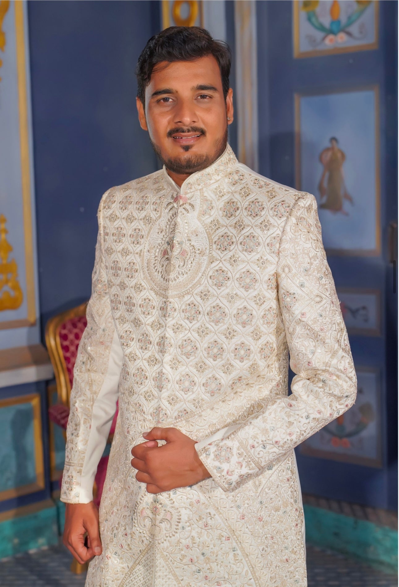 Luxury wedding sherwani with intricate embroidery