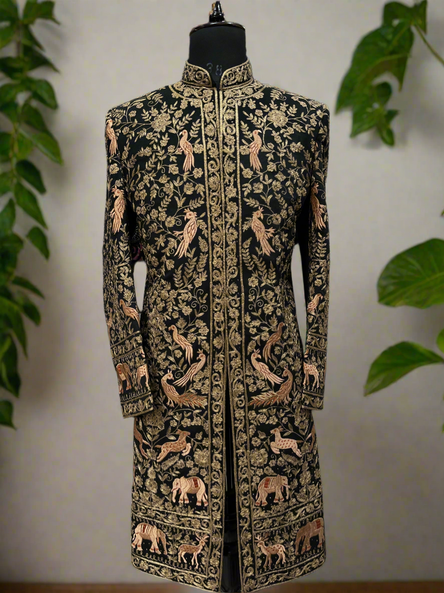 Men's Black Handcrafted Groom Sherwani Set for Weddings - KPH Outfits