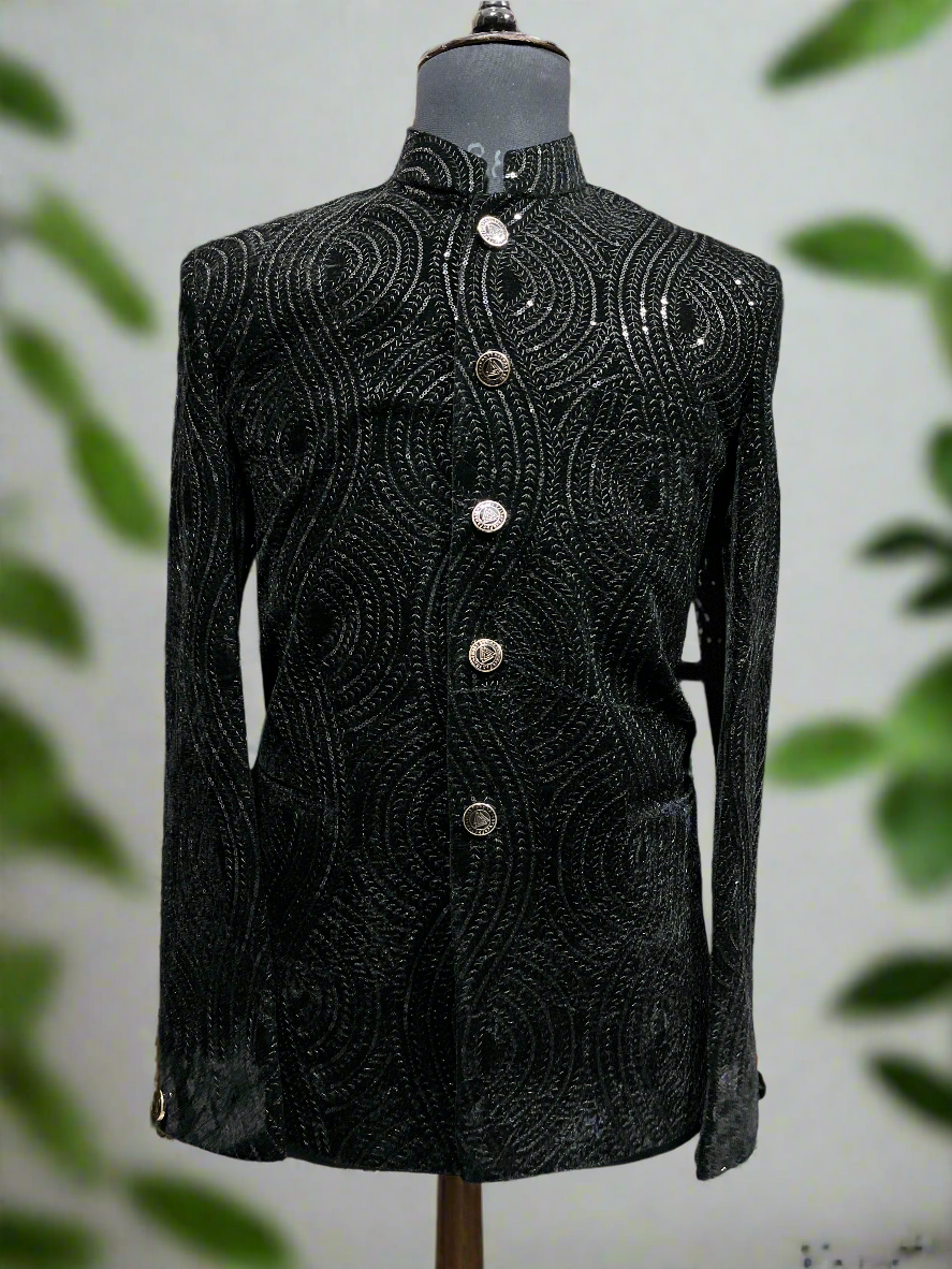 Men's Black Velvet Designer Jodhpuri Set for Weddings