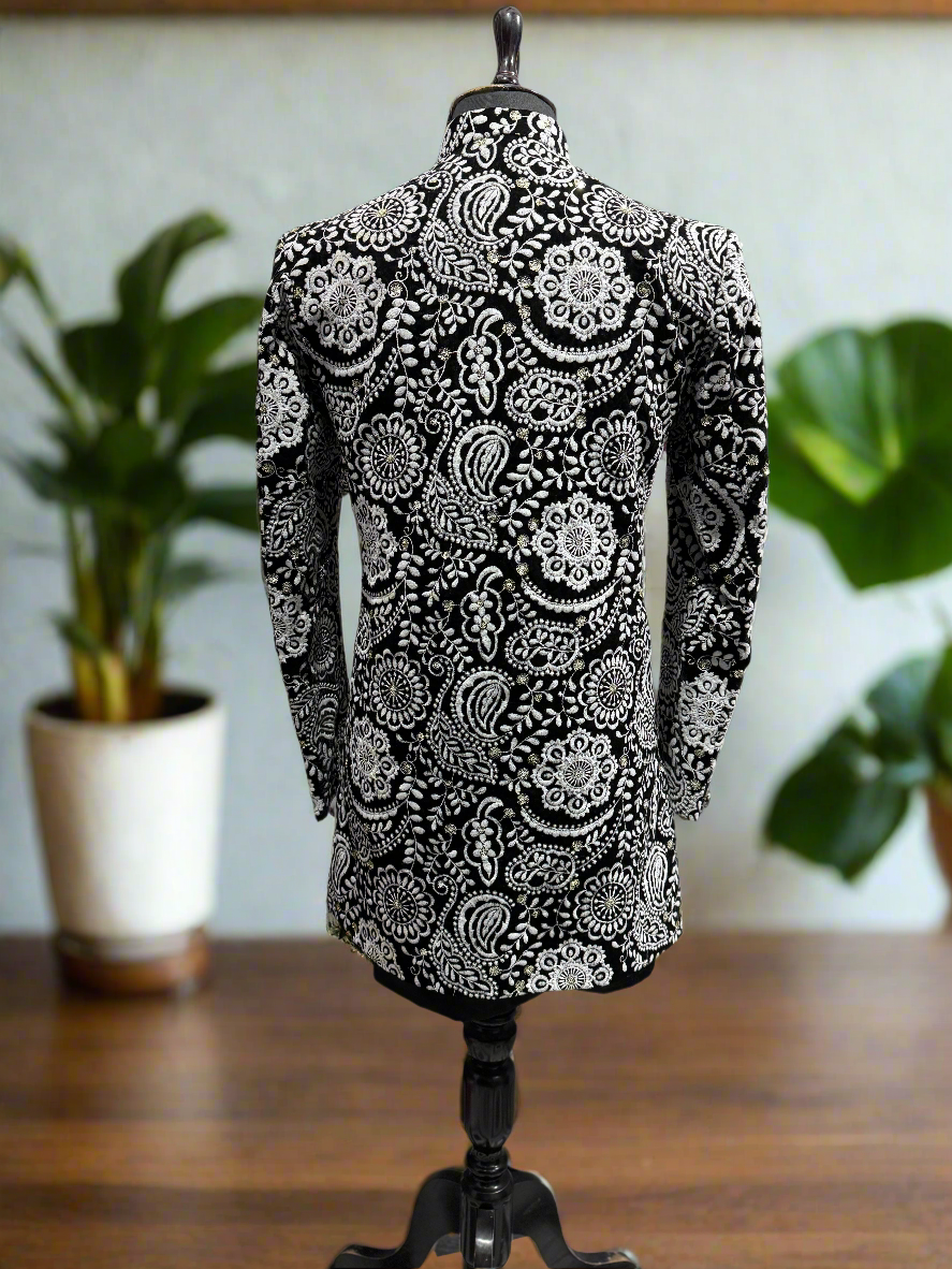 Men's Black Velvet Wedding Indo-Western Outfit