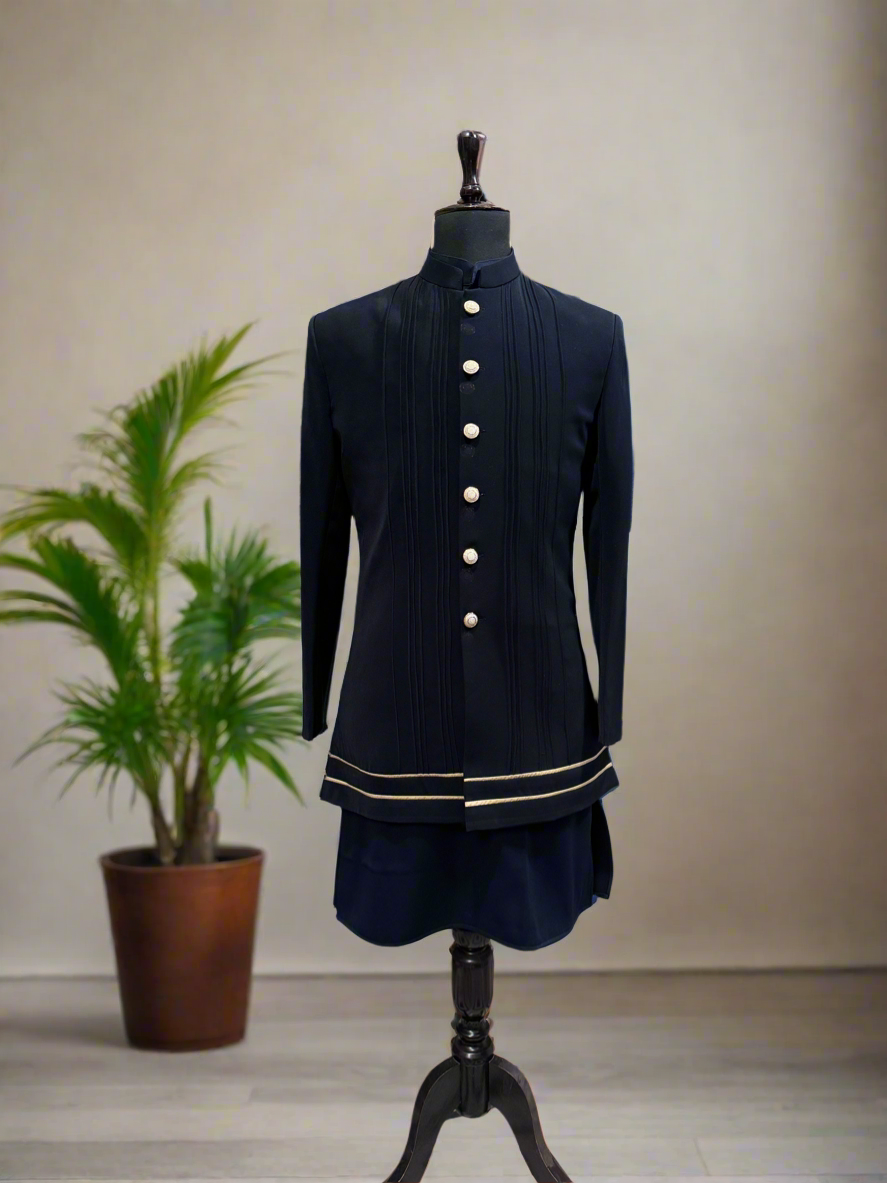 Men's Exclusive Navy Blue Stylish Indo-Western Set