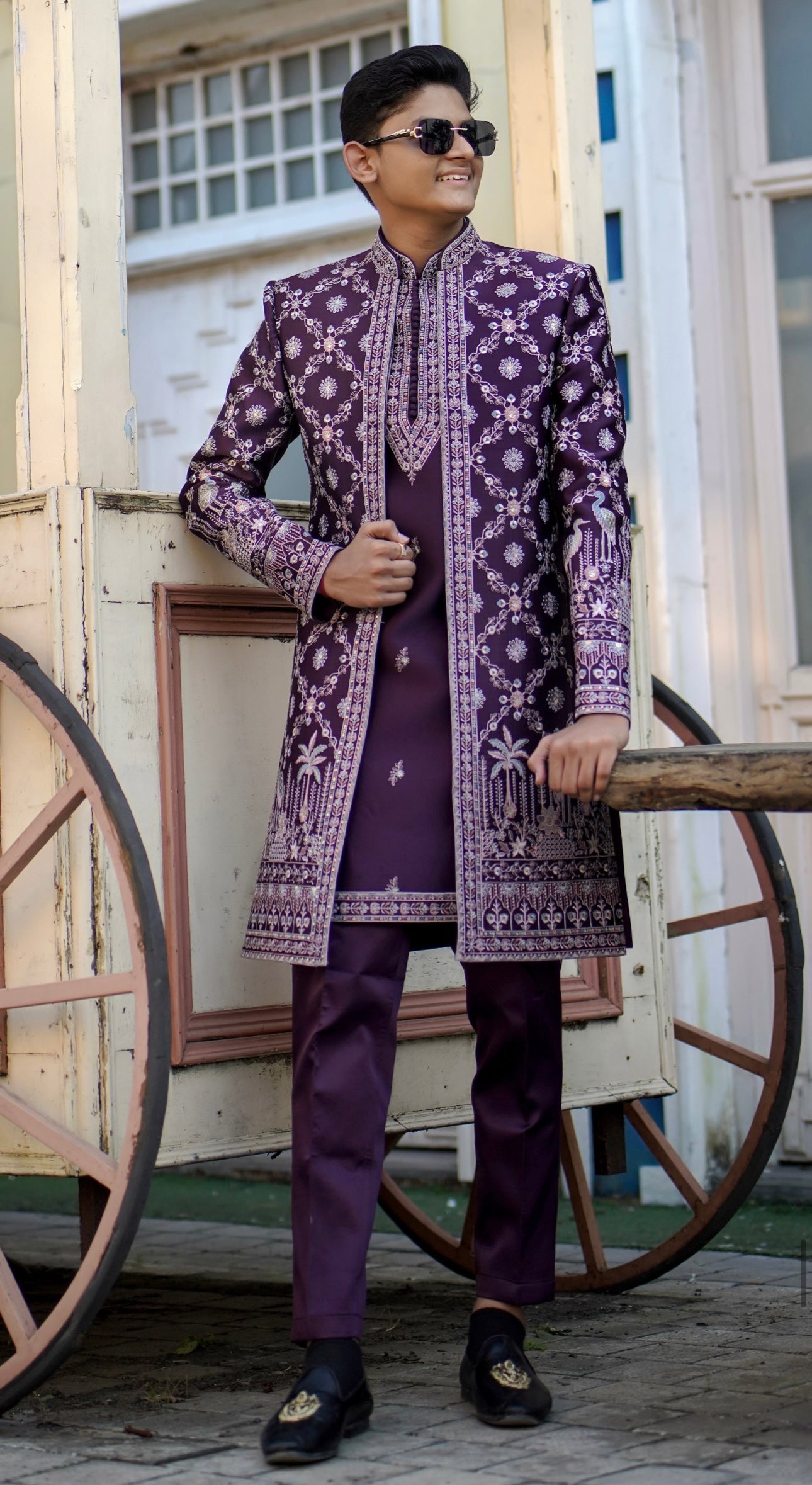 Men's Exclusive Wine Embellished Stylish Indo-Western Set