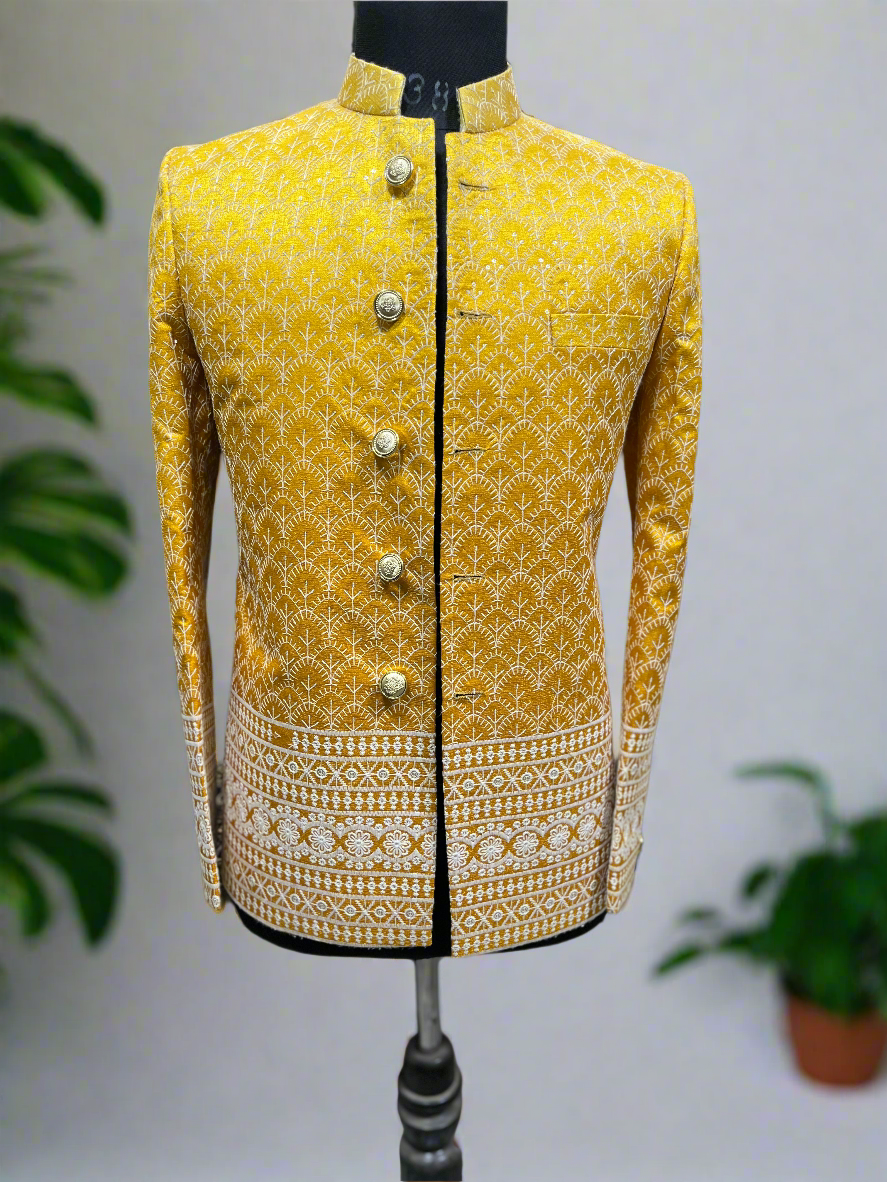 Men’s Mustard Silk Jodhpuri Set for Haldi Ceremony
