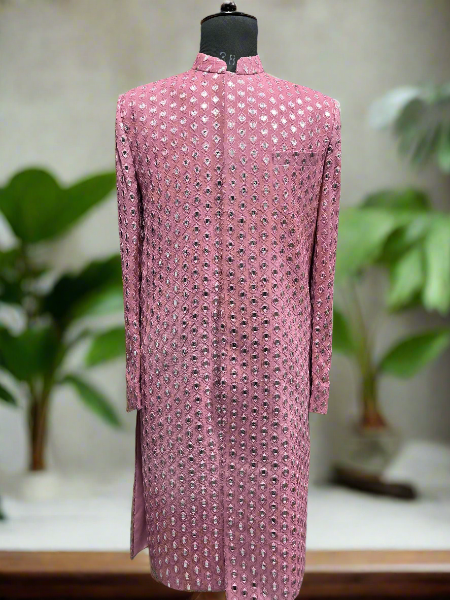 Men's Pink Designer Sherwani with Zipper Pant
