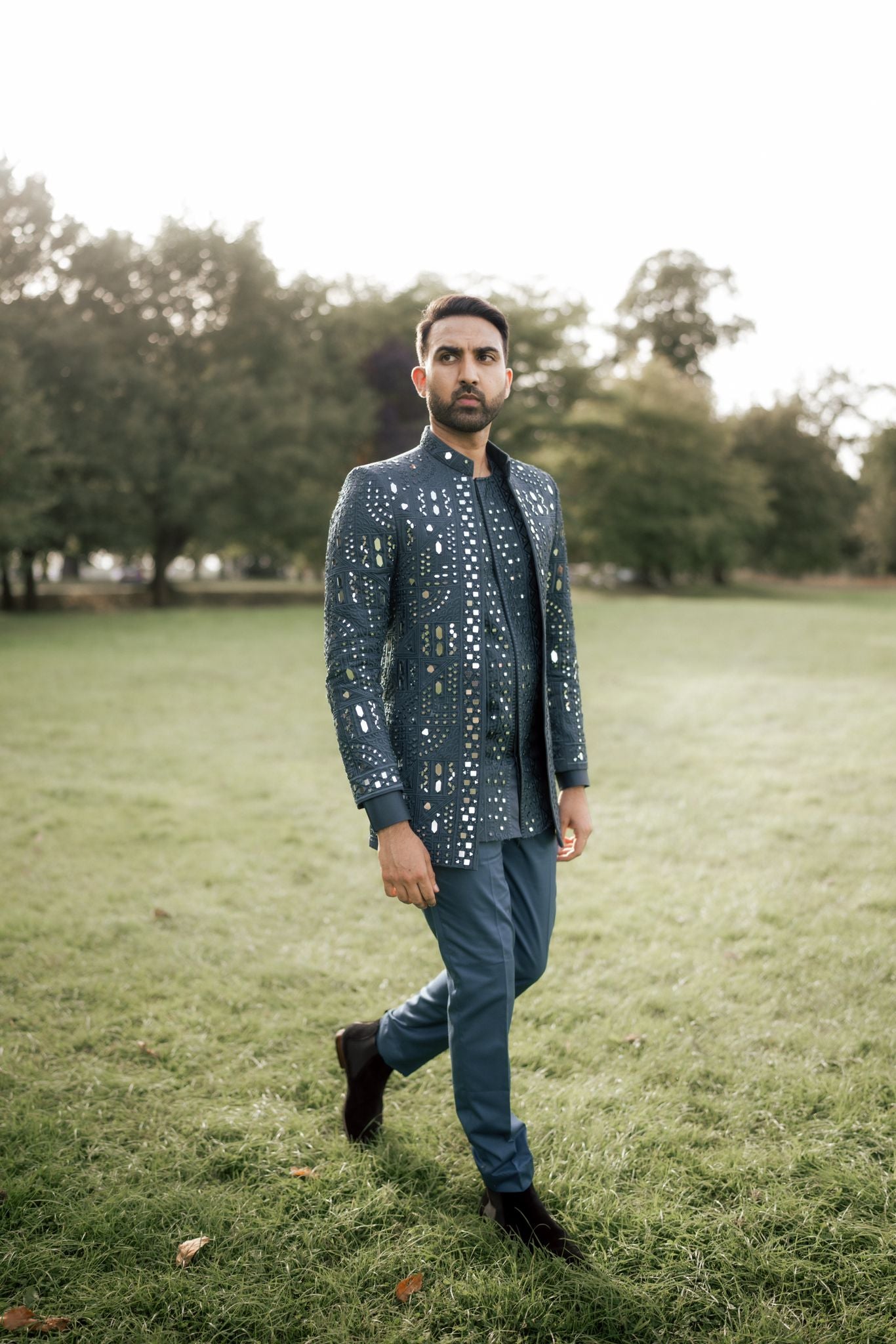 Men's Teal Blue Real Mirror Shrug Set by KPH Outfits