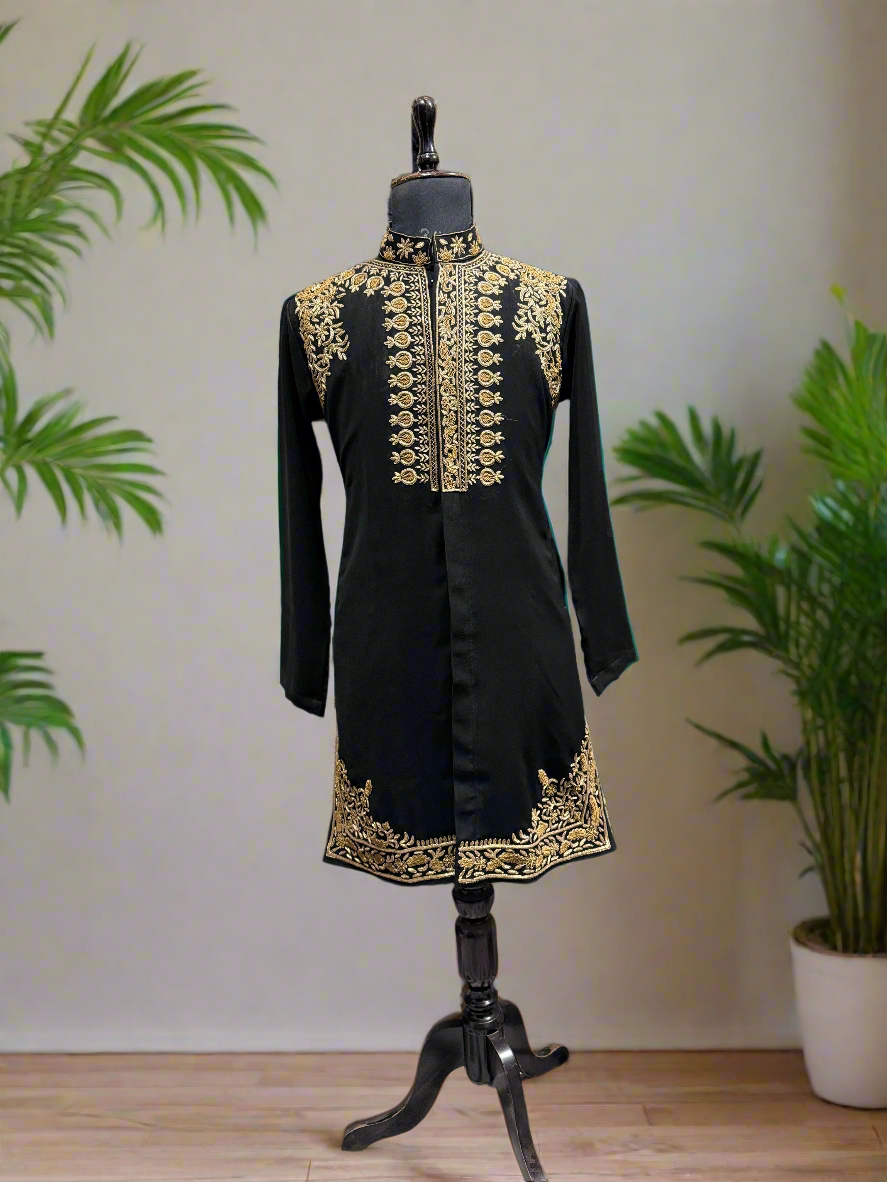 Men's Traditional Zardozi Embroidered Outfit - Side View
