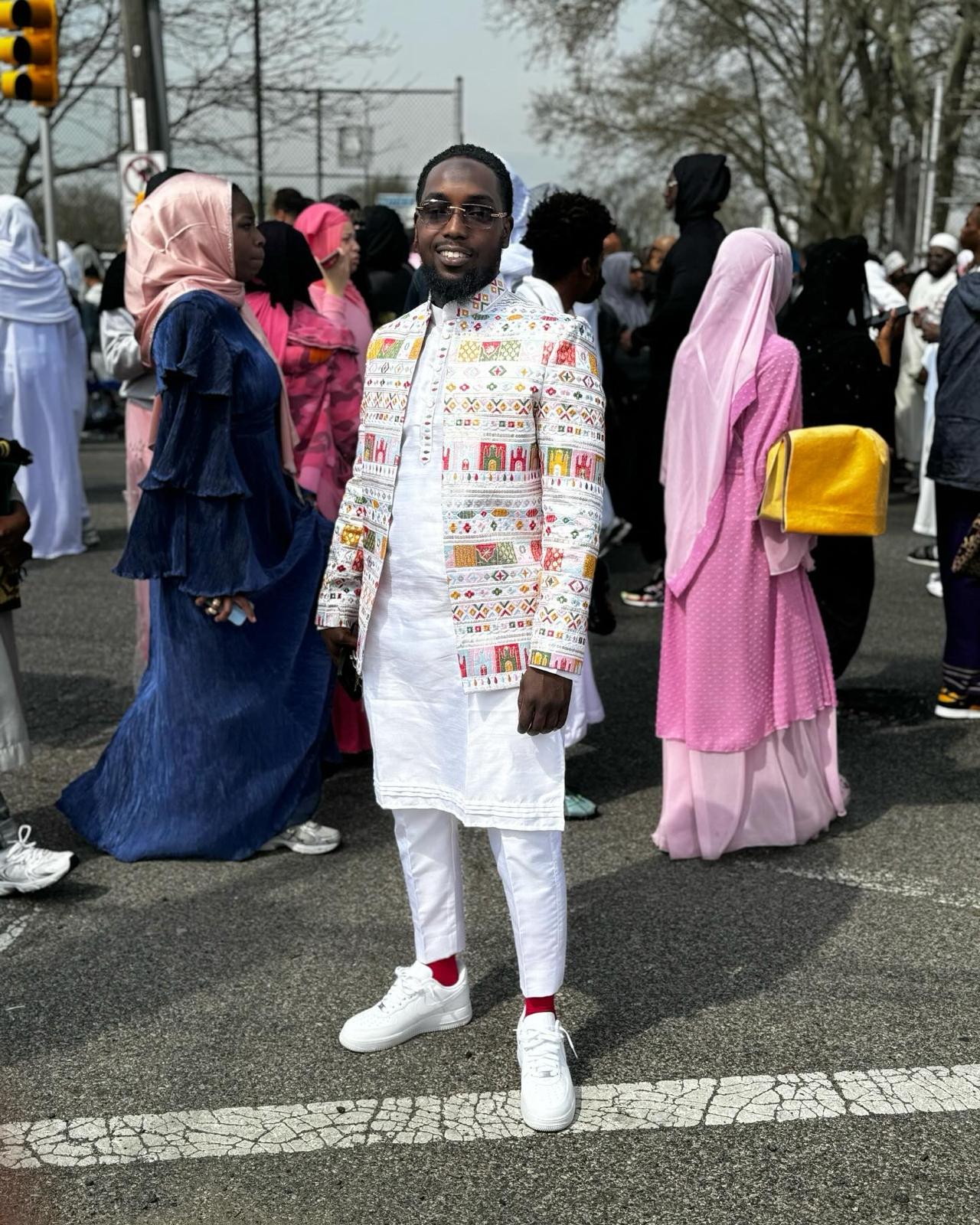 Men's White Embroidered Shrug Outfit
