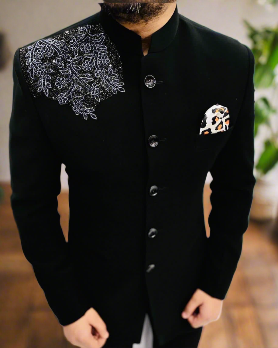 Men's black handcrafted royal Jodhpuri suit