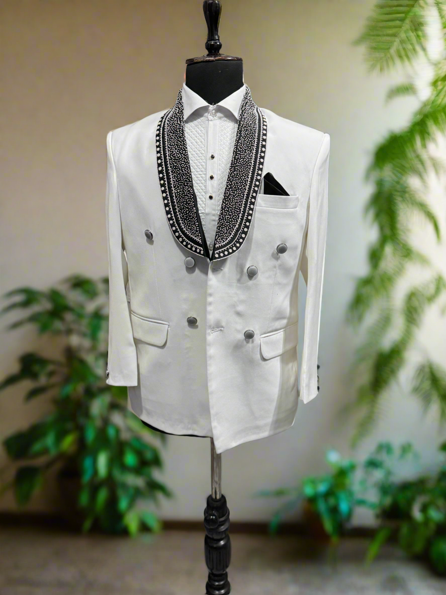 Men's double-breasted tuxedo suit with shawl lapel
