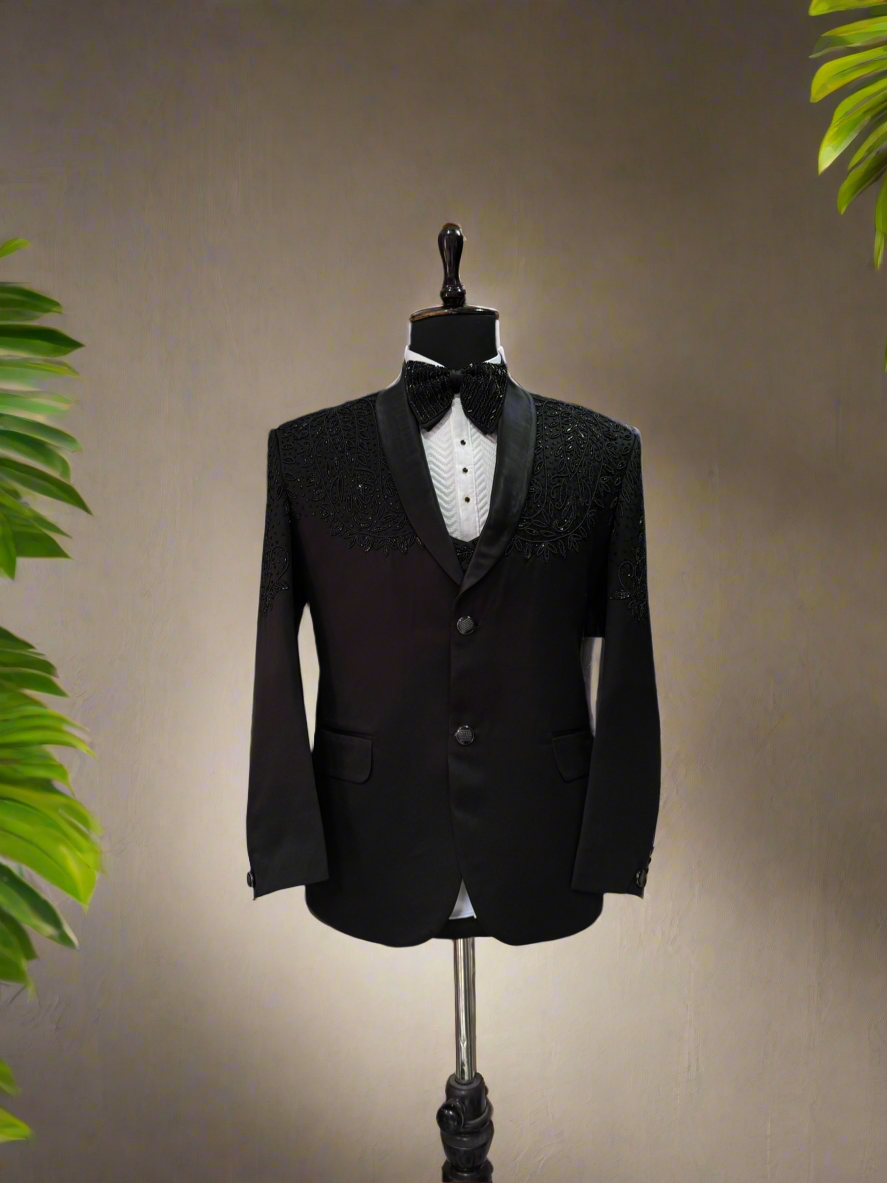 Men’s exclusive black handcrafted shawl lapel tuxedo