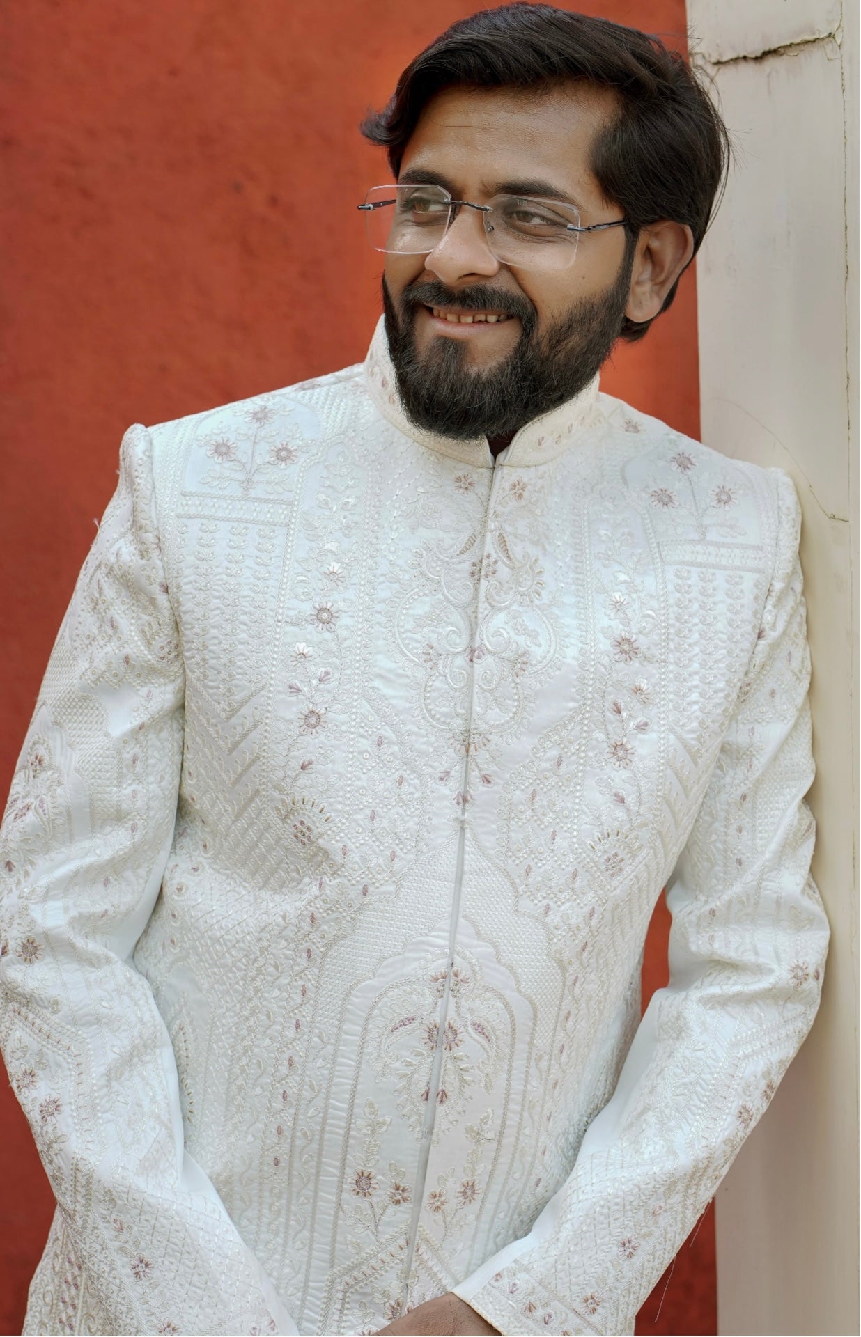 Men's exclusive ivory embellished groom sherwani set