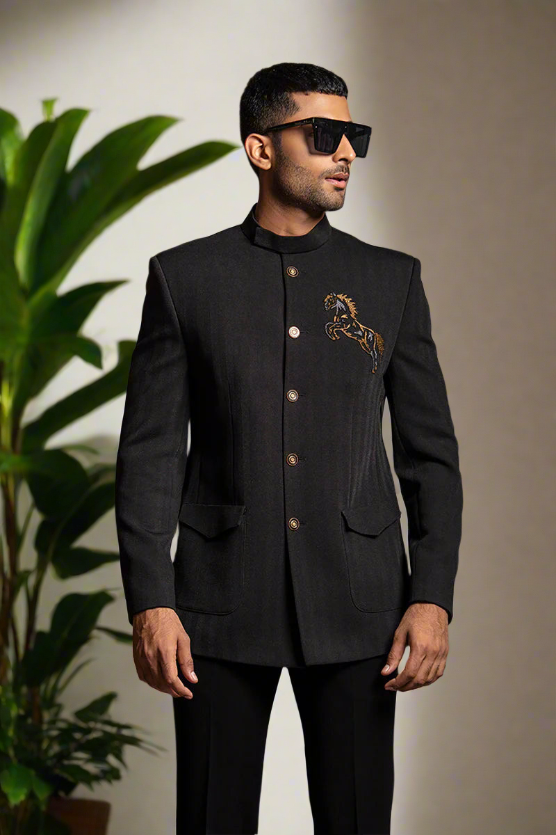 Men's luxury horse embellished Jodhpuri suit