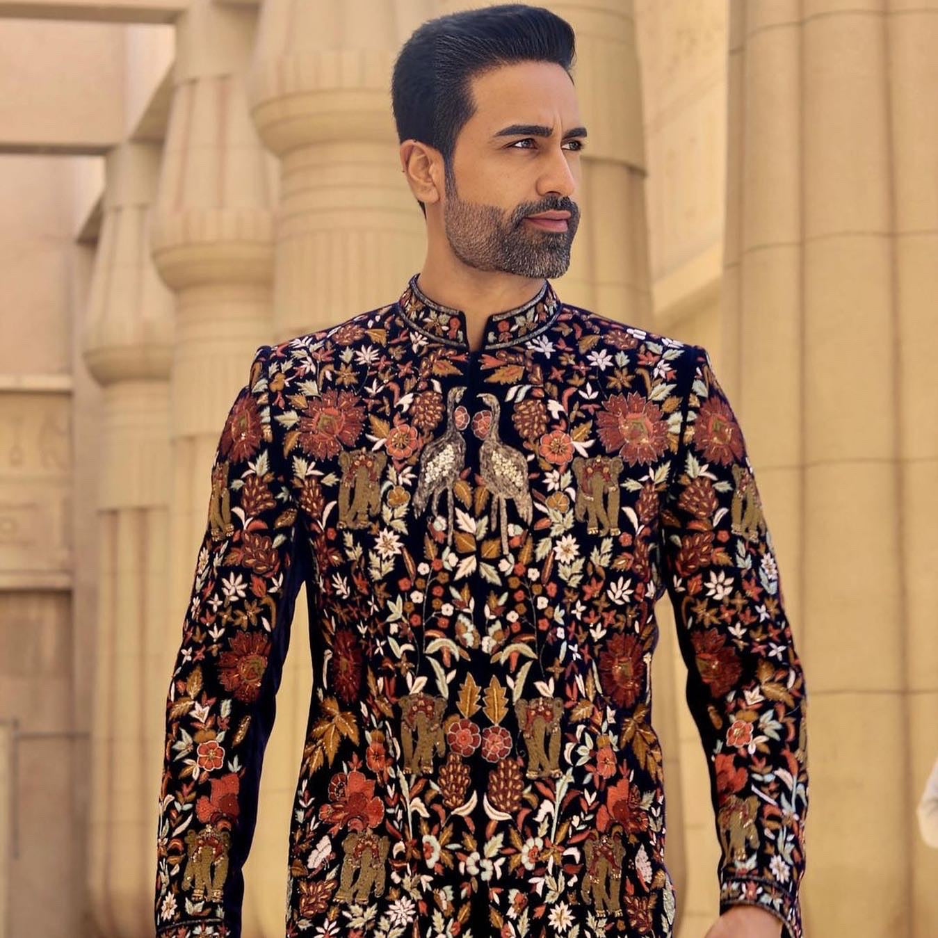 Men's Navy Blue Multi-Color Thread Embroidery Exclusive Sherwani Set ...