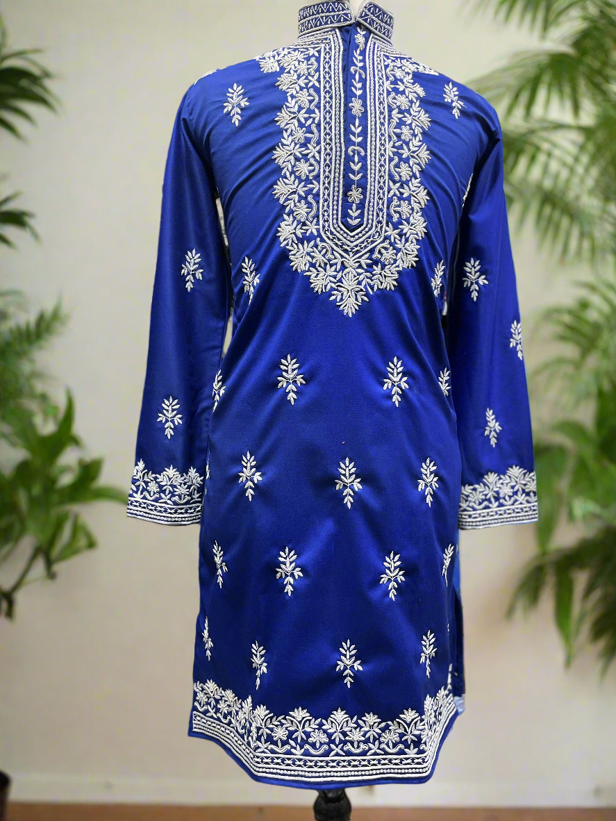 Men's royal blue handcrafted kurta set
