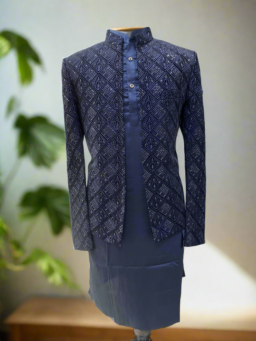 Men's velvet open shrug set for sangeet night