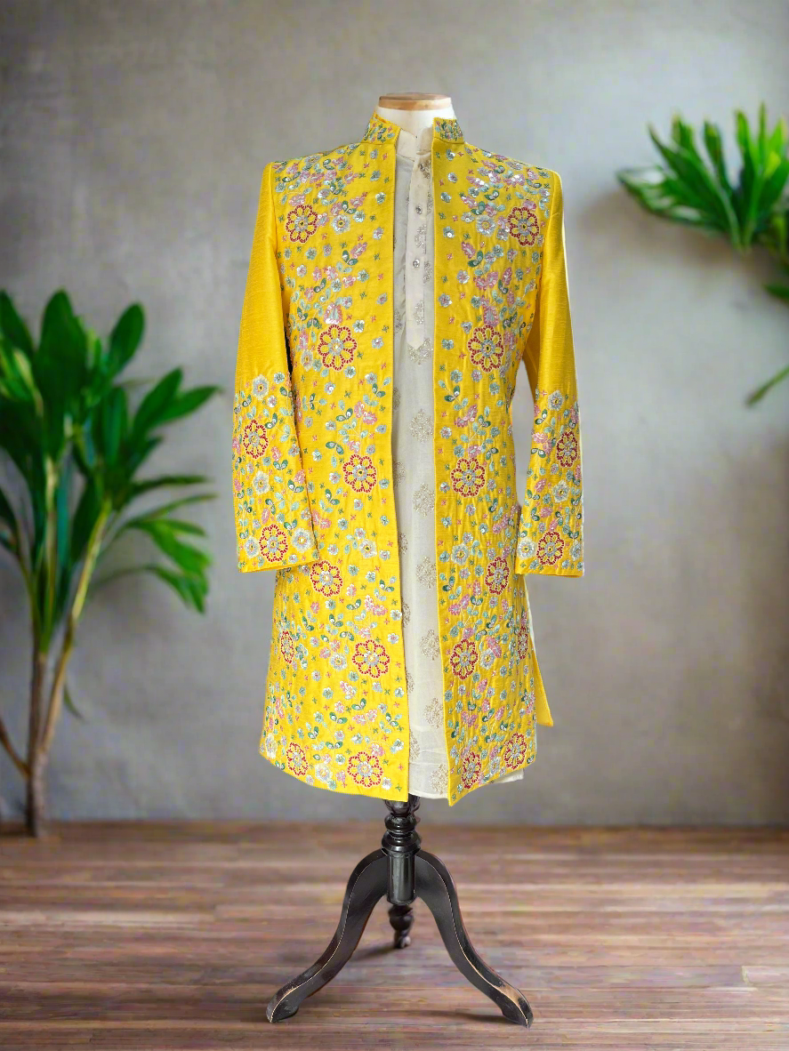 Mustard silk Indo-Western set