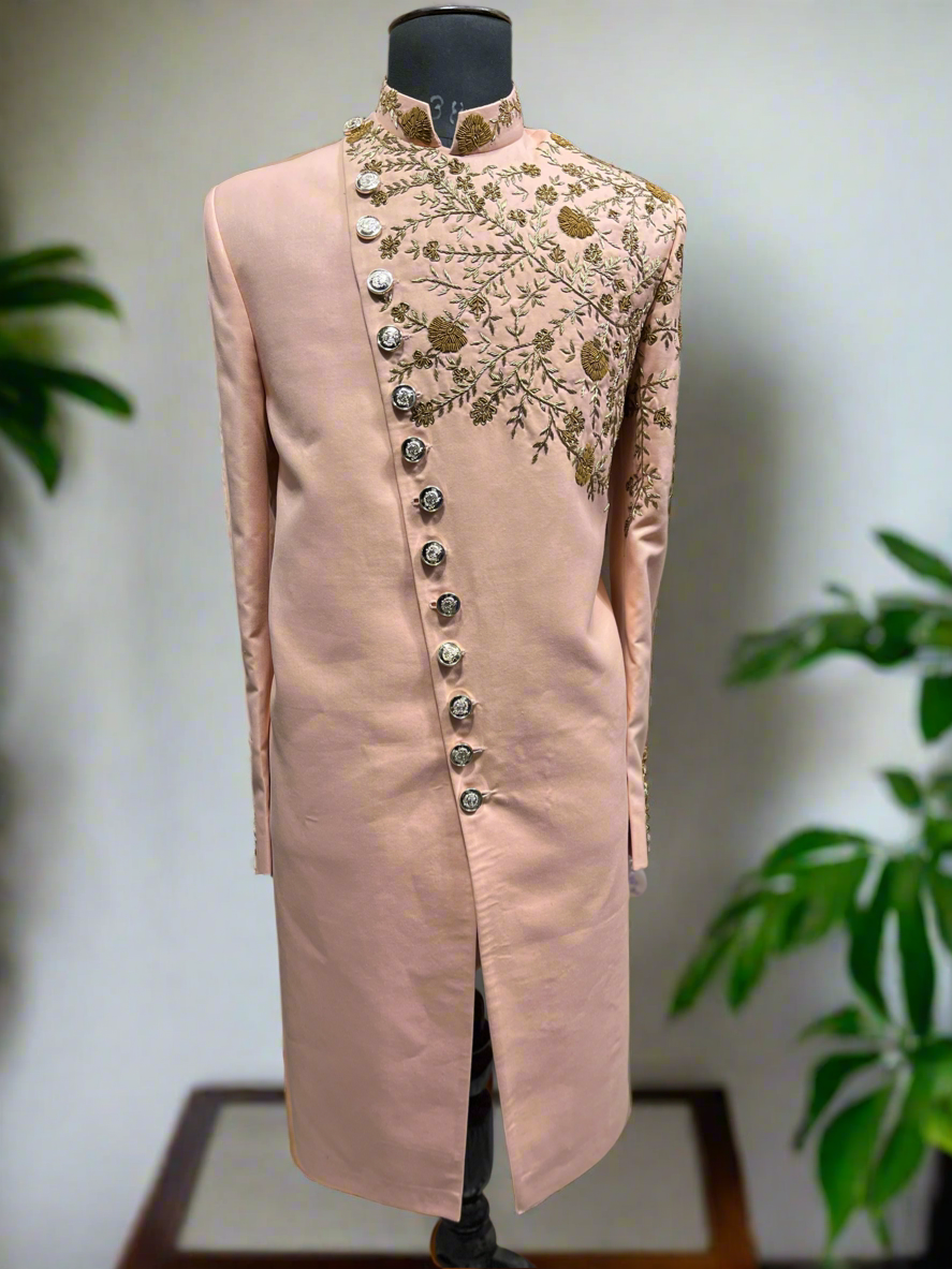 Peach wedding sherwani for grooms by KPH Outfits