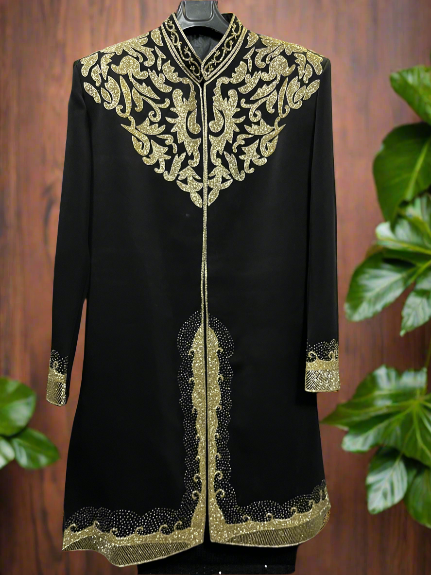 Premium Black Handcrafted Sherwani Set for Weddings and Special Occasions





