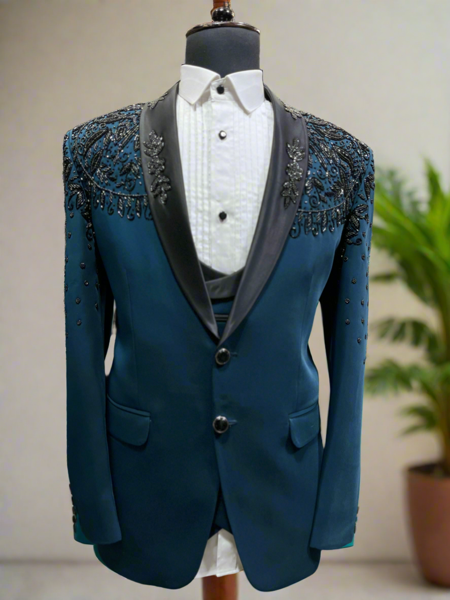 Premium Navy Blue Kurta Set with Mirror Embellishments by KPH Outfits