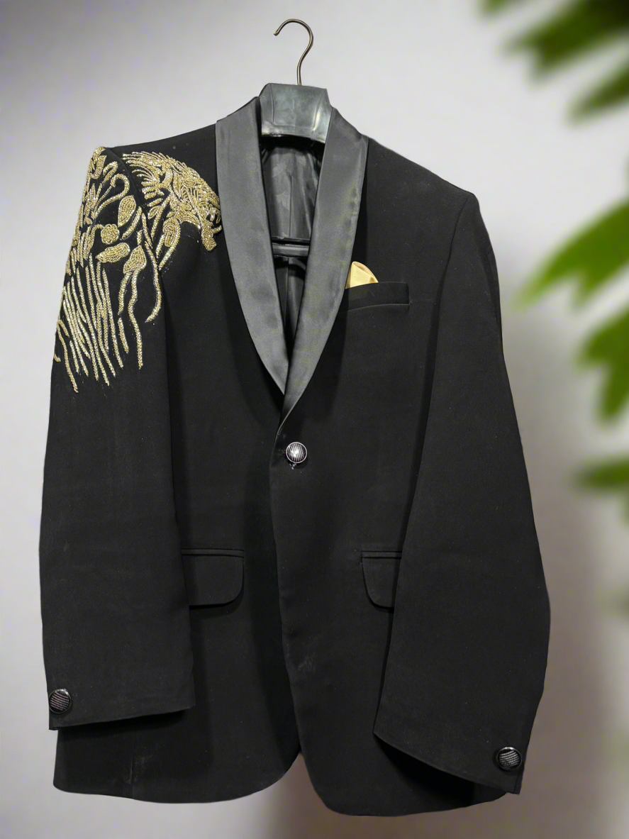 Regal tuxedo suit for men with tiger embellishments