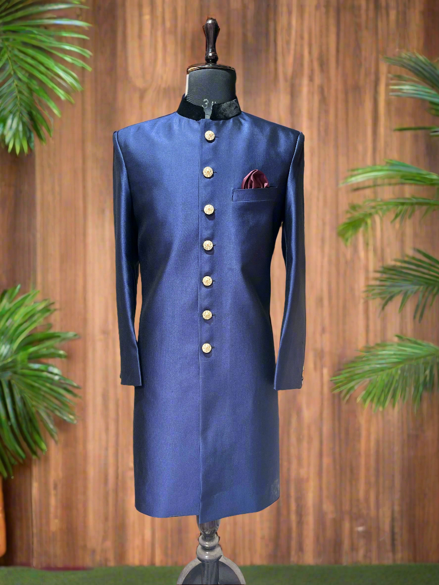 SRK Inspired Stylish Navy Blue Royal Sherwani Set