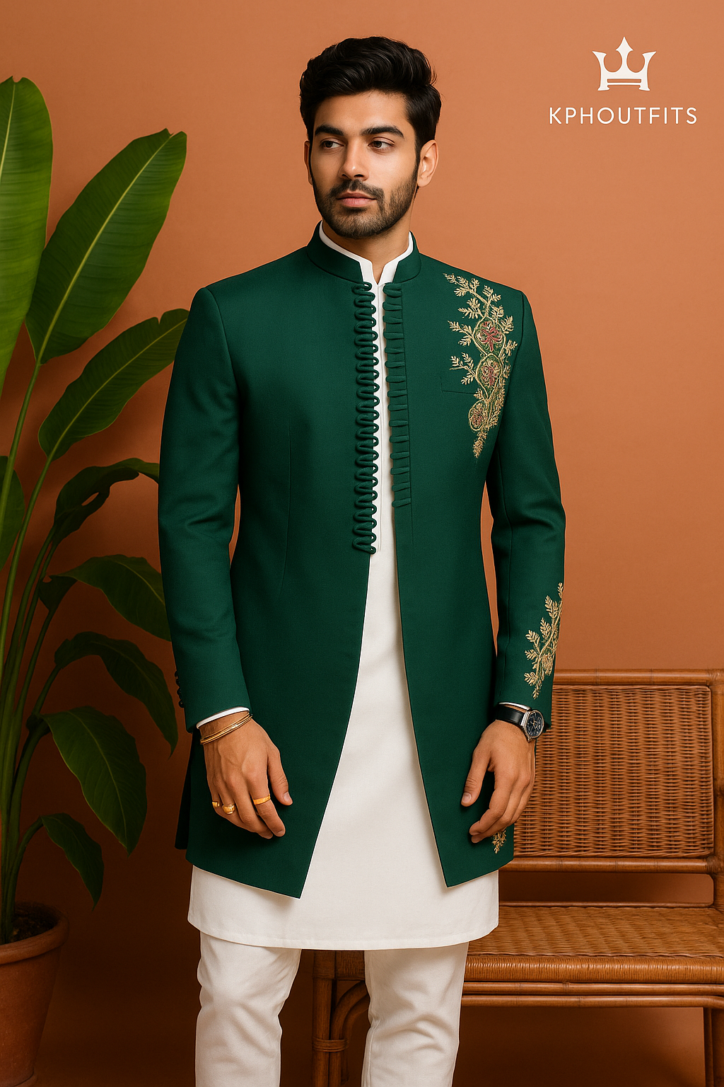 Side angle of Indo jacket with Zardosi work for Mehndi ceremony