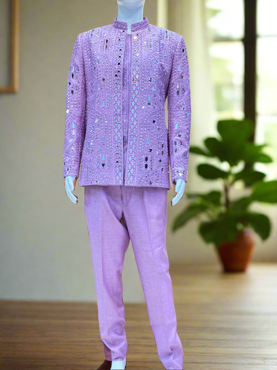 Silk Jodhpuri Outfit with Mirror Detailing