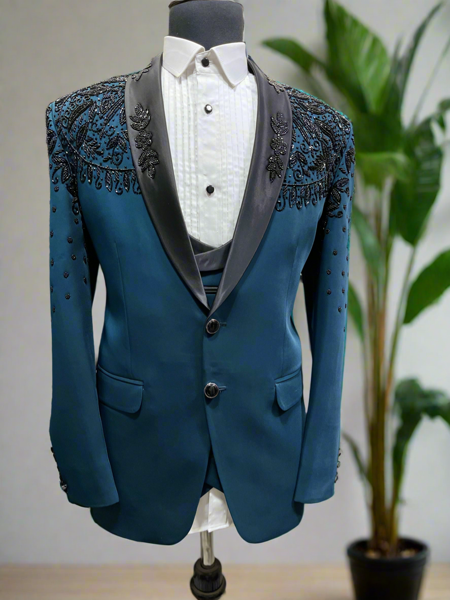 Stylish Men's Navy Blue Mirror Work Kurta for Weddings and Festivals