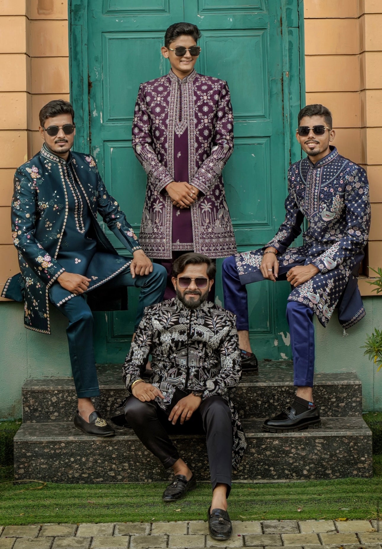 Stylish Wine Indo-Western Set for Grooms