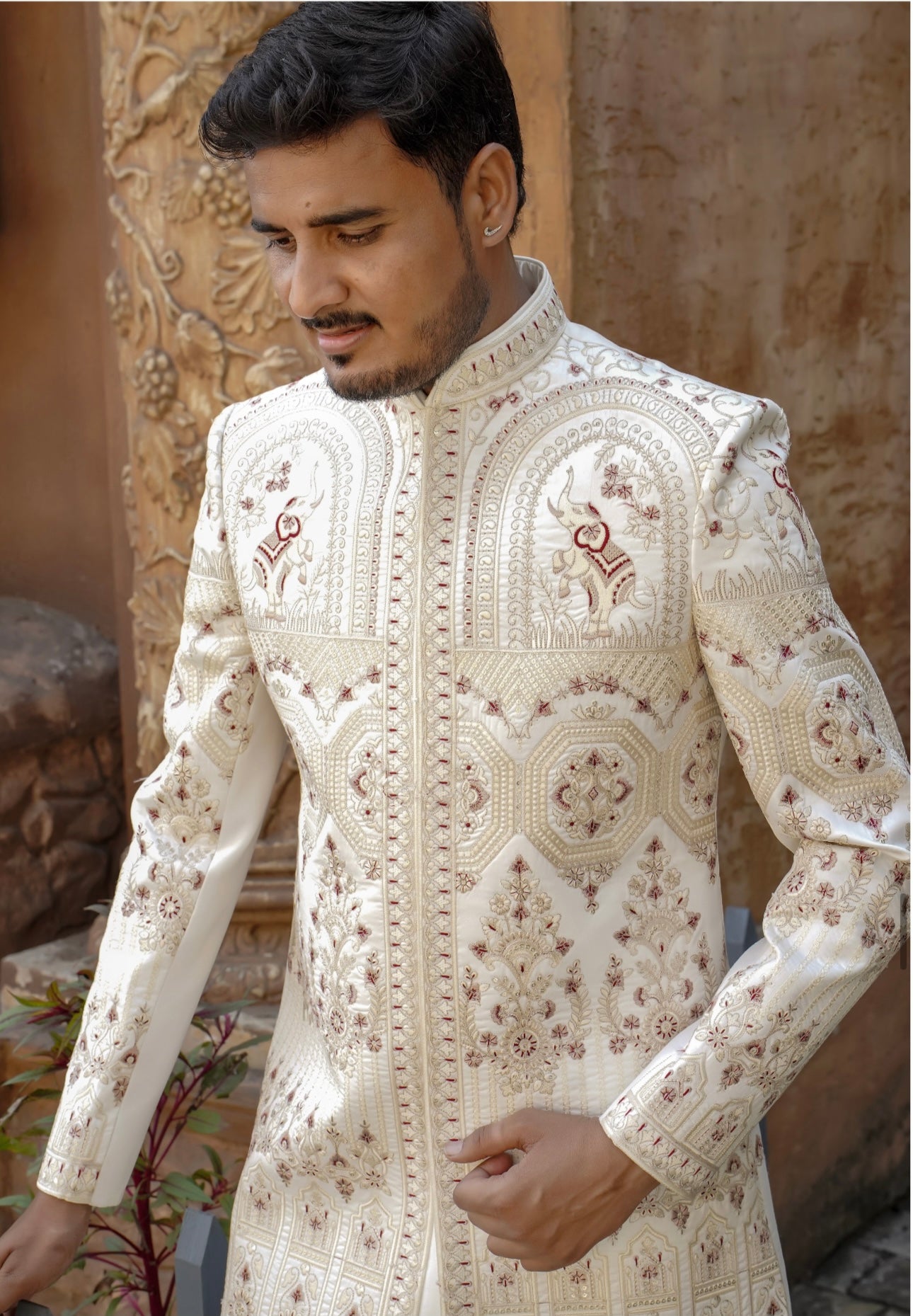 Stylish designer sherwani with intricate embroidery