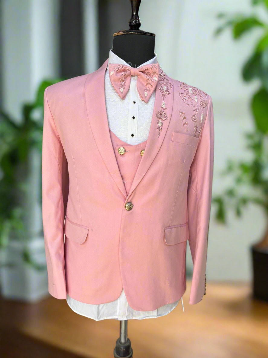Stylish men's Indo-Western suit for weddings and receptions.





