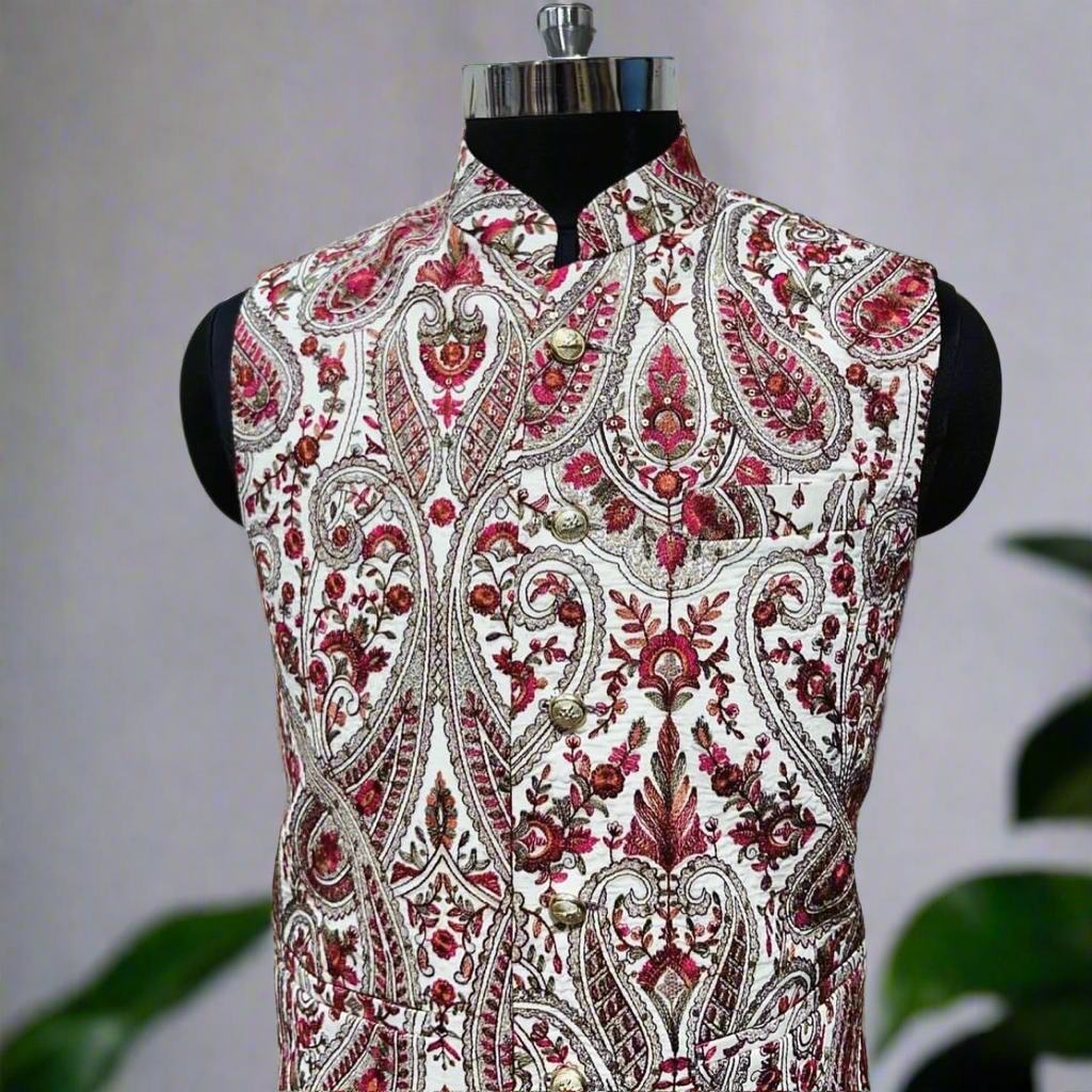 Timeless white ethnic jacket for formal occasions