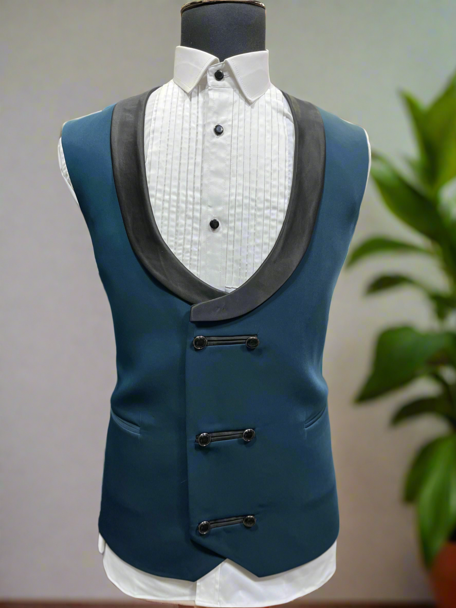 Traditional Navy Blue Kurta Set for Men with Exquisite Mirror Detailing