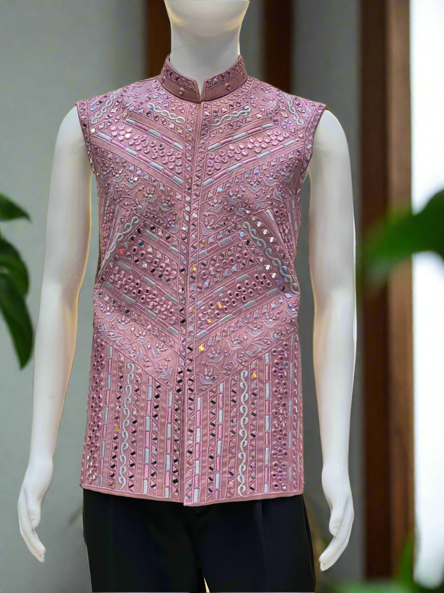 Traditional Pink Waistcoat with Authentic Mirror Detailing