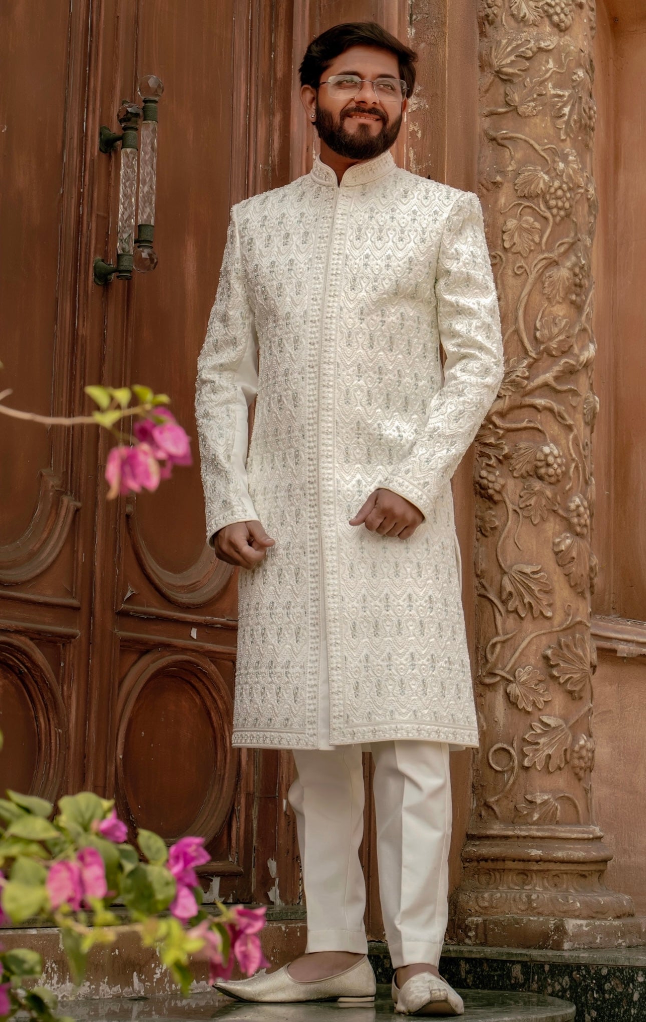 Wedding Special Ivory Stylish Achkan Set