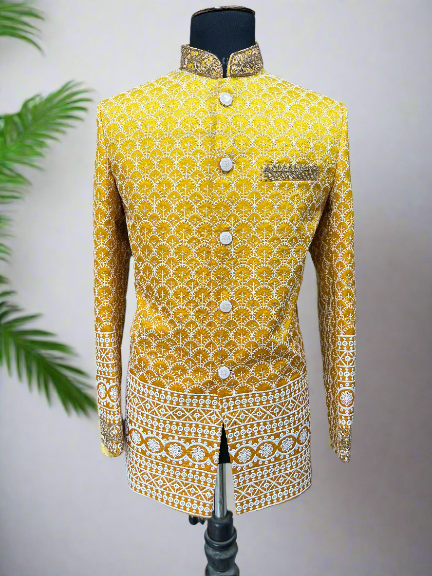 Men's Mustard Hand work Embroidery Jodhpuri sesuit