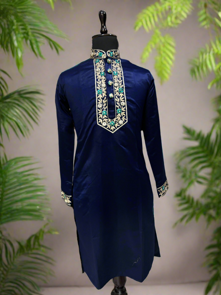 Men's Navy Blue Handcrafted Zardozi Work kurta set