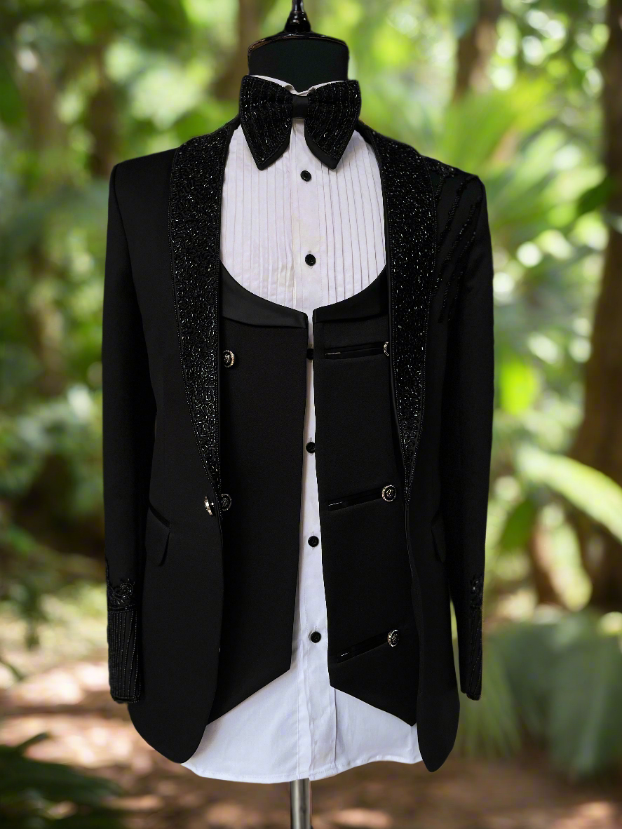 Men's Black Handcrafted Cut dana Work Tuxedo Suit